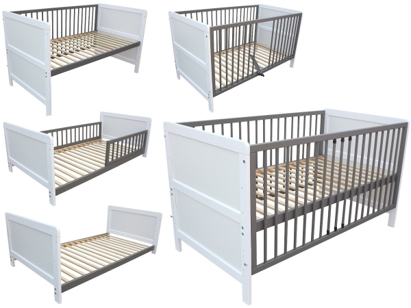 Kinderbett Juniorbett Beistellbett 140x70 cm 3in1 weiß-grau